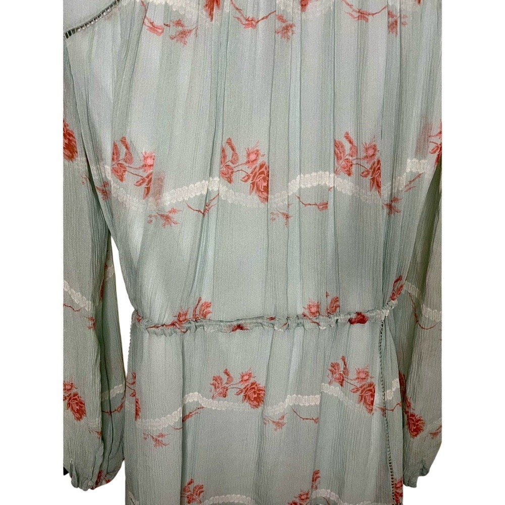 Jonathan Simkhai Seafoam Floral Irena Rose 100% Silk Dress Tiered Ruffles Sz M - Picture 9 of 13